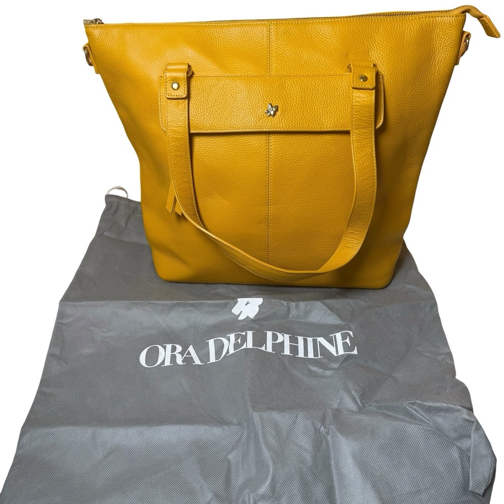 Ora Delphine Eden Leather Tote Bag Mustard Yellow No Shoulder Strap